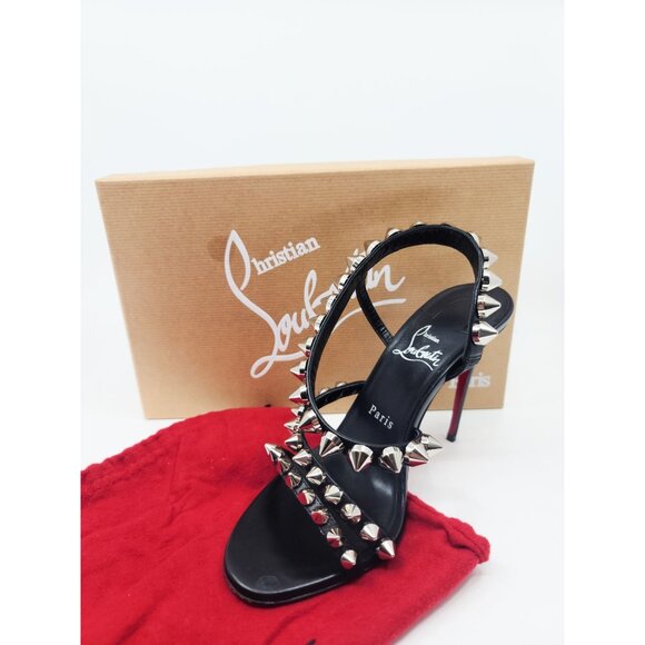 Christian Louboutin Shoes - Christian Louboutin Heels "Spikita Strap 100" Black Leather Silver Spike Size 38